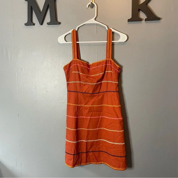 NWT forever 21 rust orange Embroidered Multicolor Striped Dress Sz medium - Picture 1 of 12